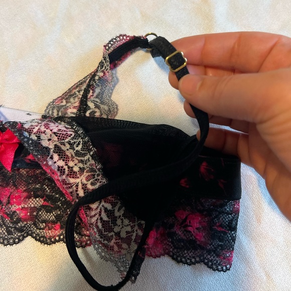 Beautiful mesh and lace floral lingerie, set pink and black sexy set size medium - Picture 5 of 16